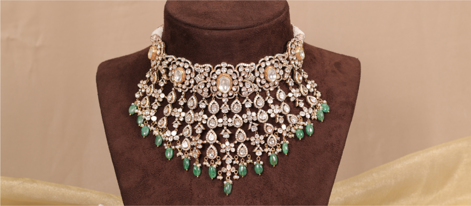 Wide polki necklace on display bust